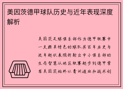 美因茨德甲球队历史与近年表现深度解析