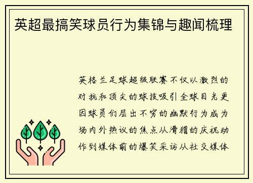 英超最搞笑球员行为集锦与趣闻梳理